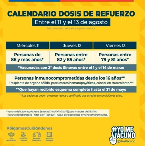 Dosis de refuerzo comienza a partir de este miércoles 11 de agosto