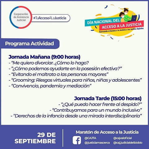 Corporaciones de Asistencia Judicial conmemoran “Día Nacional de Acceso a la Justicia” con maratón online de charlas para la comunidad