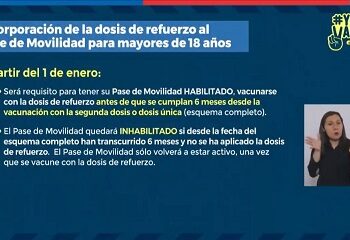 Pase de movilidad quedará inhabilitado para mayores de 18 de años que no cuenten con dosis de refuerzo
