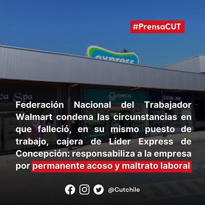 CUT lamenta fallecimiento de cajera de supermercado en Concepción tras ser reprendida por su jefe