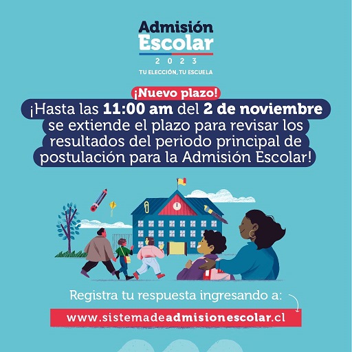 Hasta el 2 de noviembre se extiende el plazo para revisar los resultados de postulación para la Admisión Escolar 2023