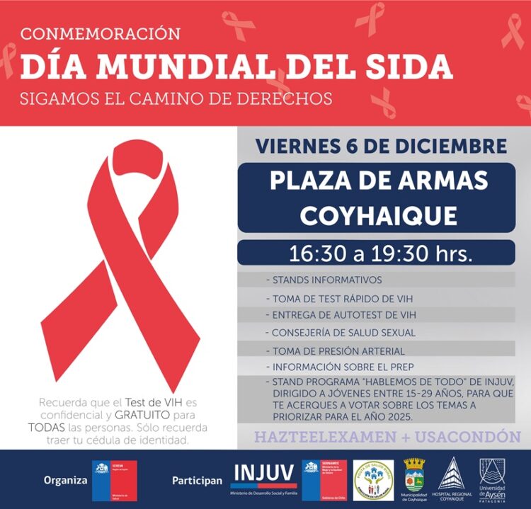 Stand educativos y test rápidos se tomarán plaza de Coyhaique para concientizar sobre el VIH