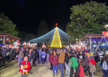 Espectacular encendido de luces vuelve a llenar de magia navideña a Puerto Aysén