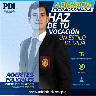 PDI ABRE NUEVA CONVOCATORIA PARA POSTULANTES A AGENTES POLICIALES