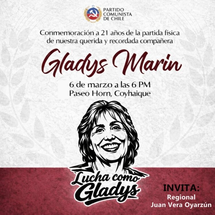 PC convoca a conmemorar el legado de Gladys Marín en Aysén y a defender avances sociales ante la instalación del nuevo gobierno